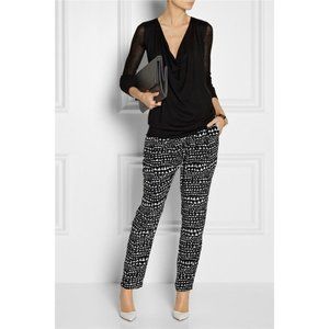 Stella McCartney Heart Print Silk Pants Black White Size 40